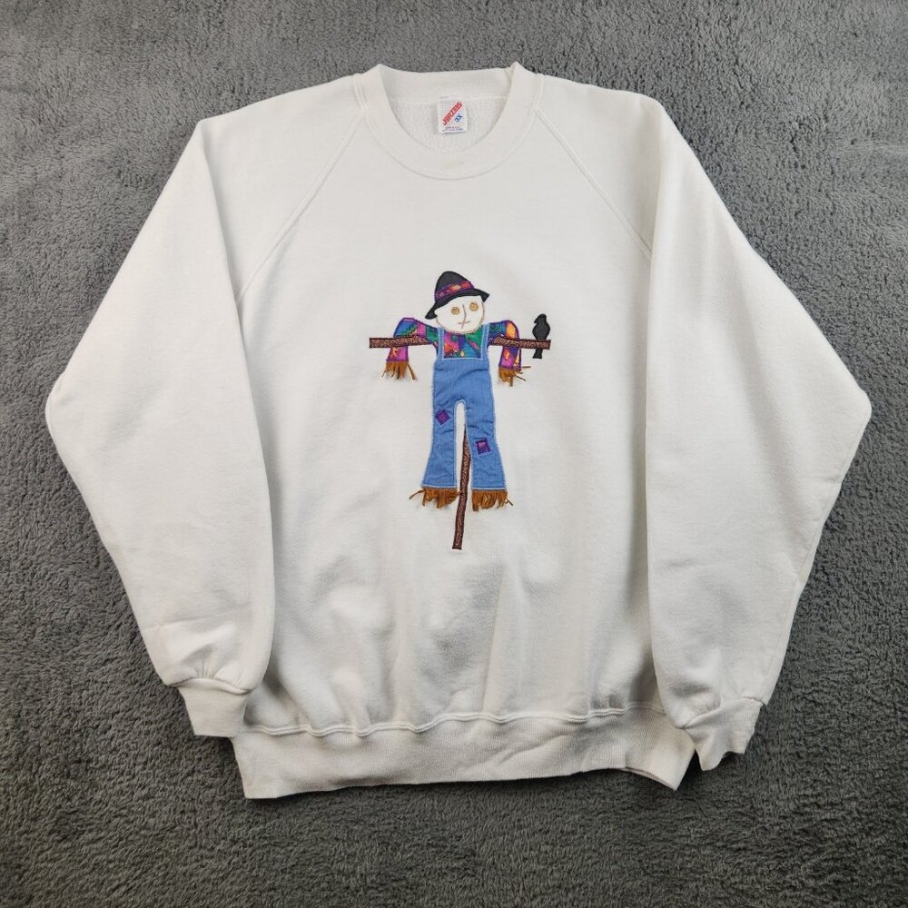 VTG Halloween Scarecrow Crewneck Sweatshirt 3XL Embroidered Autumn Fall‎ Sweater